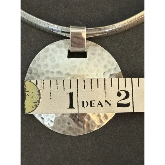 Vior Italy Sterling Silver 16in Omega Chain 6mm with Hammered Pendant - Picture 8 of 8